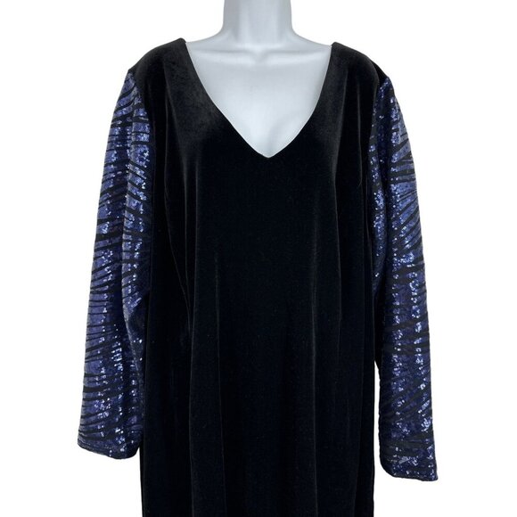 Lane Bryant Blue Sequin Long Sleeve Deep V-Neck and Back Velvet Dress Size 26 - Picture 3 of 11